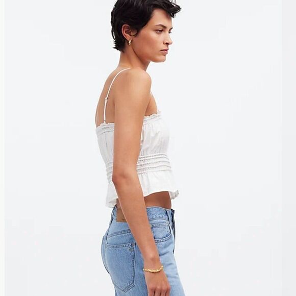 Madewell Smocked Button-Front Top in white Poplin New without tags - Picture 3 of 10